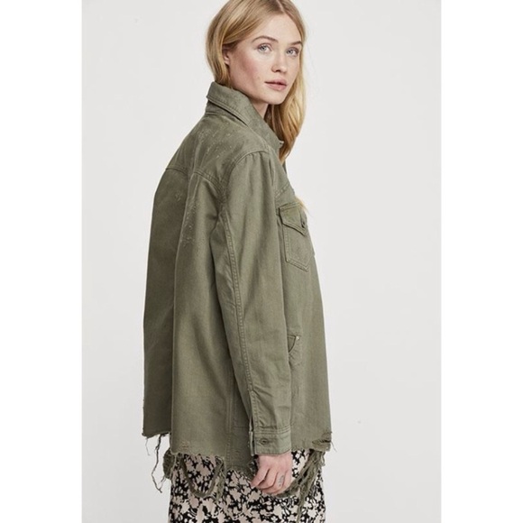Free People Moonchild Distressed Denim Shirt Jacket Moss Green Small - Picture 2 of 16